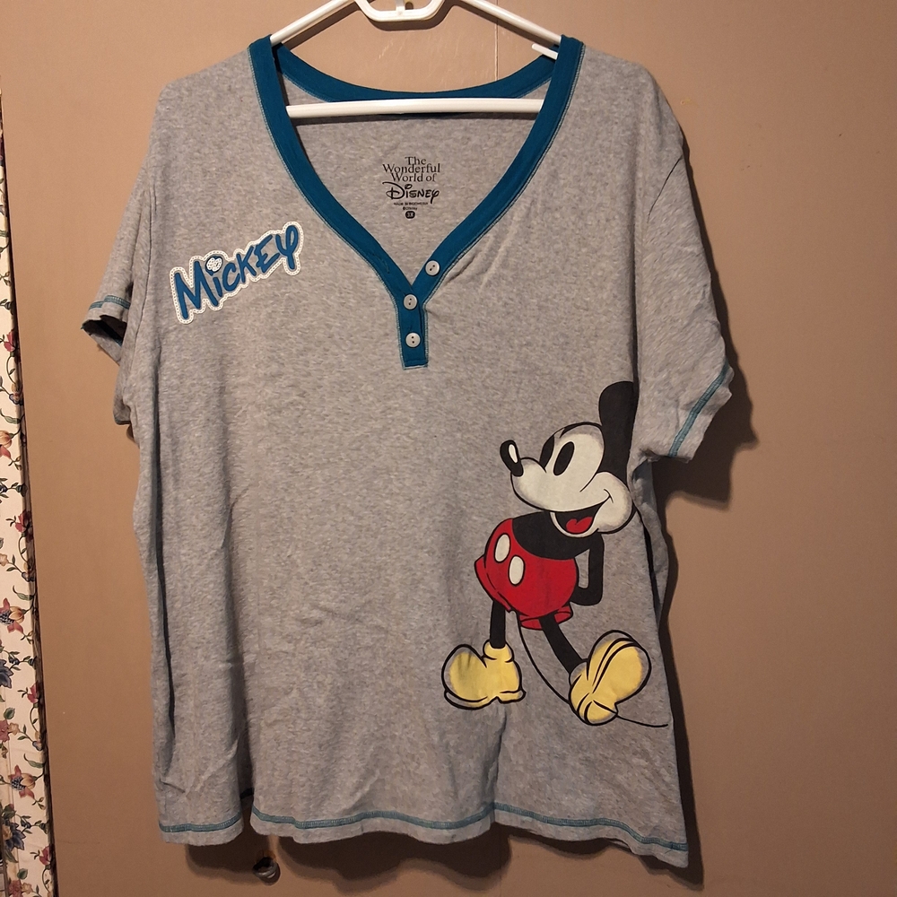Disney Mickey Mouse Pajama Top - Gray with Red and Blue Accents